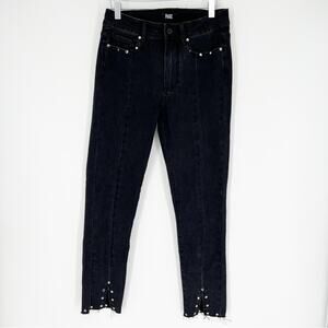 PAIGE Hoxton Ankle Peg Studded Jeans 27 Black